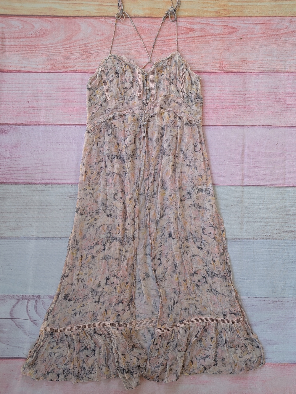 NWT By Anthropologie Pink Floral Sheer Curtain Top Large - Picture 8 of 16